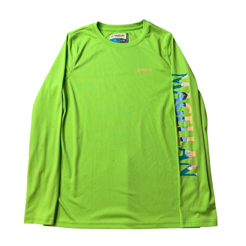 Magellan Shirt Boys L 14-16 Green Fish Gear Long Sleeve Performance Wicking Kids